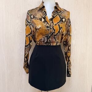 Philosophy Brown and Black Snake Print button down Blouse size Small